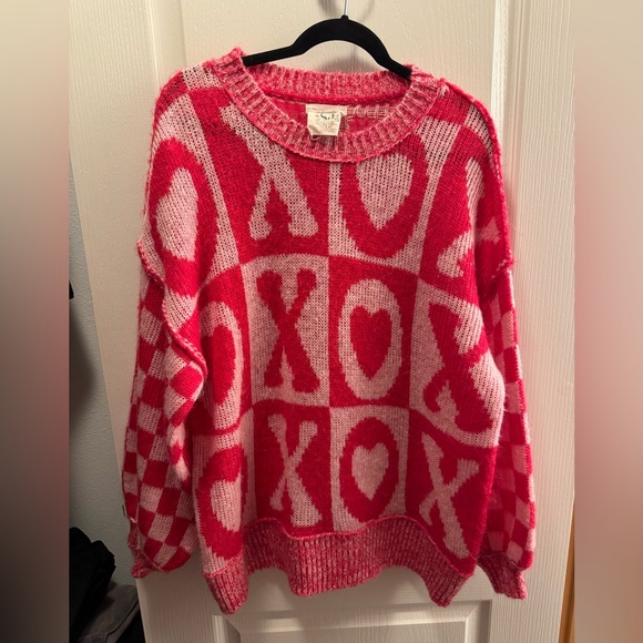 Fantastic Fawn Sweaters - Fantastic Fawn Red and Pink XOXO Heart Knit Sweater